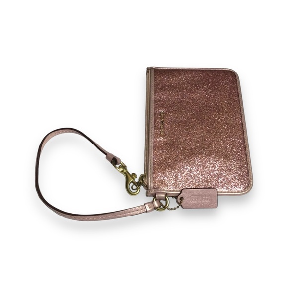 Coach Small Pink Glitter Wristlet Clutch Bag Authentic Rose Gold Sparkle Y2K - Picture 4 of 9